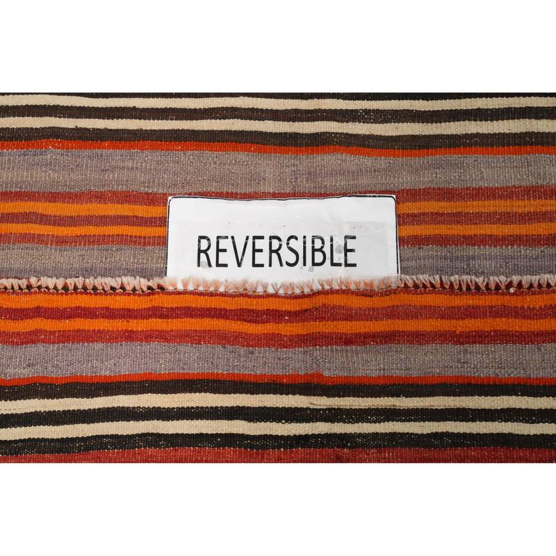 Hand Woven Oriental 100% Wool Carpet Southwestern Geometric Oranges & Rust Kilim Area Rug - 11' 0'' X 5' 1''