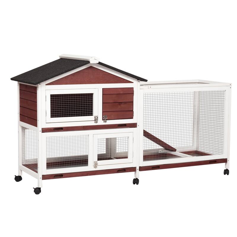 Kinpaw Large Rabbit Hutch, Indoor and Outdoor Bunny Cage on Wheels, Chicken Coop Guinea Pig