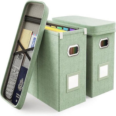 File Organizer Box with Lid (2 PCS Green)