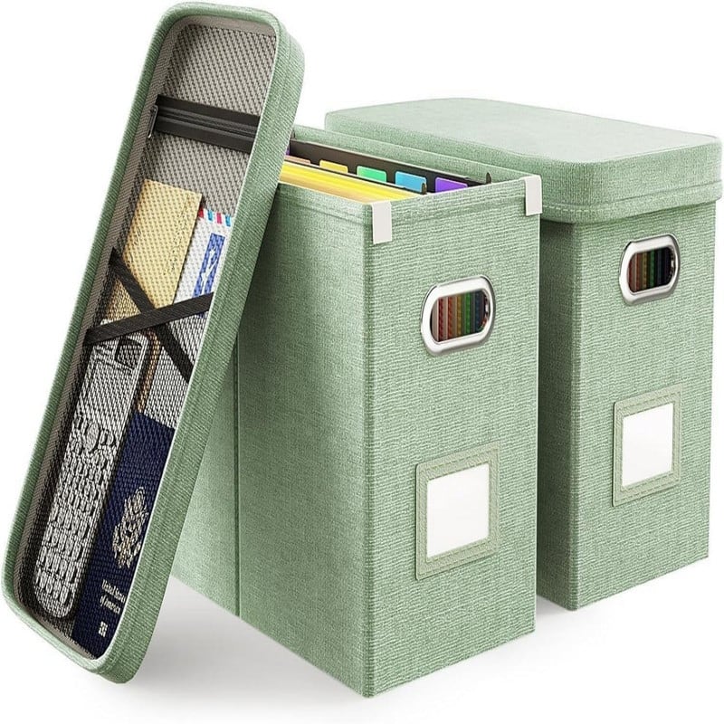 File Organizer Box with Lid (2 PCS Green)