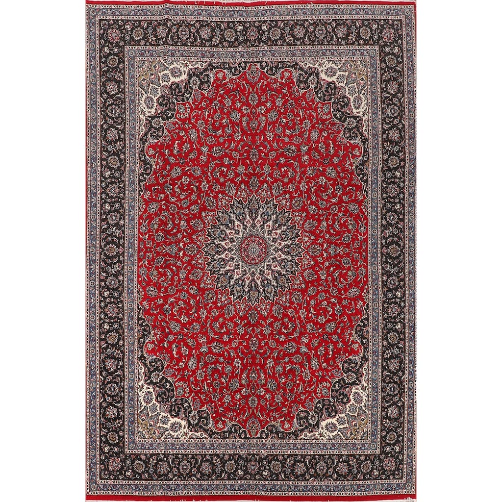 Traditional Floral Kashan Turkish Rug Machine-Made Red Carpet - 9'8" x 13'2"