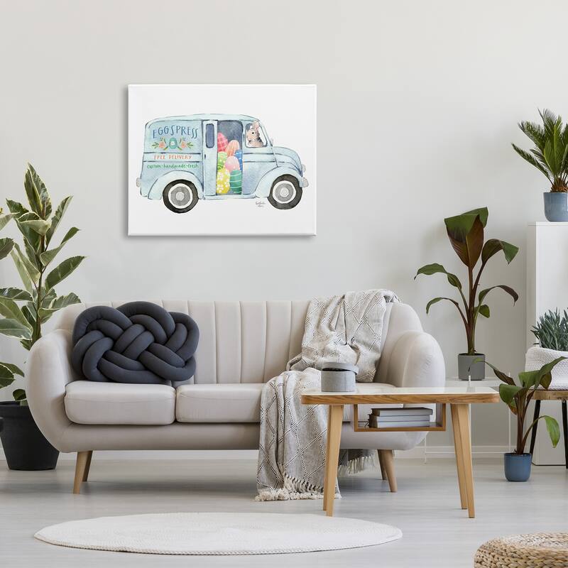 Stupell Patterned Easter Eggs Truck Holiday Bunny Painting Canvas Wall Art, Design by Heatherlee Chan