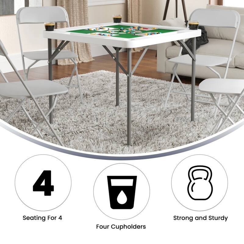 4-Player Folding Card Game Table with Cup Holders - 34.5"D x 34.5"W x 29"H