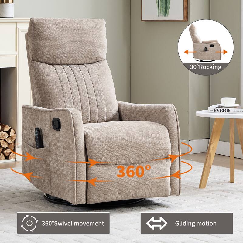 Heat Massage Manual Recliner Chair with Rocker and Swivel in Fabric for Living Room