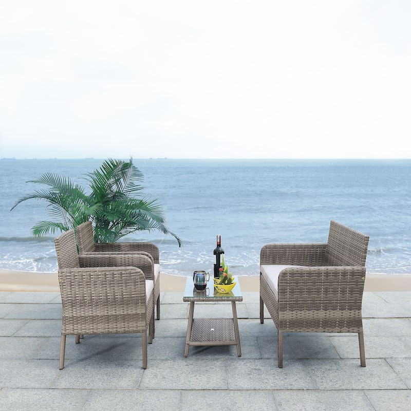 SAFAVIEH Outdoor Aboka Wicker/ Steel 4-piece Patio Conversation Set