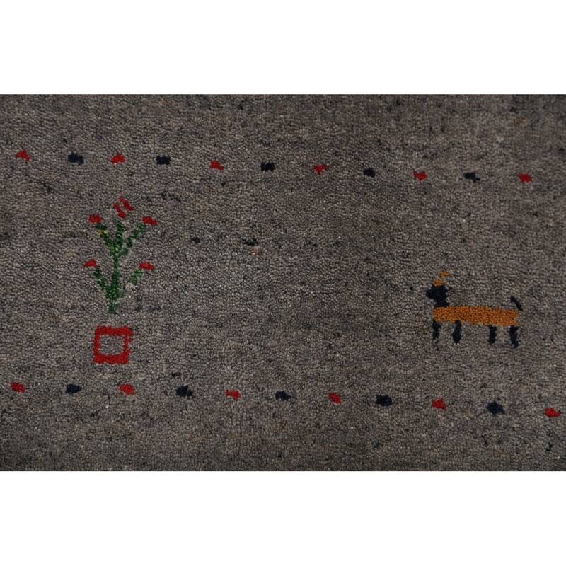 Gabbeh Oriental Area Rug Hand-Knotted Tribal Grey Wool Carpet - 5'8" x 7'7"