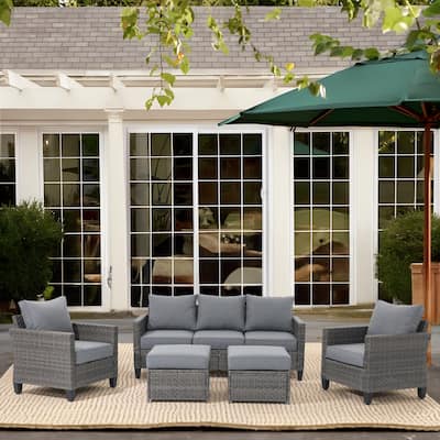 Outdoor 5-piece Sectional Wicker Sofa Set with Cushion