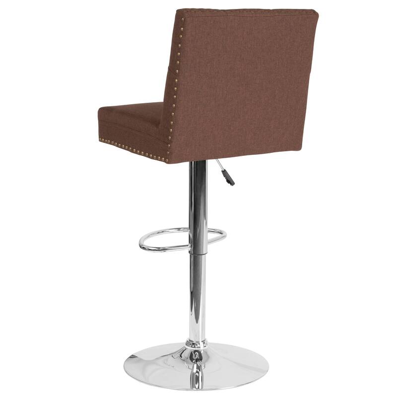 Adjustable Height Tufted Back Barstool w/Accent Nail Trim in Gray LeatherSoft - 17.5"W x 20"D x 38" - 46.5"H