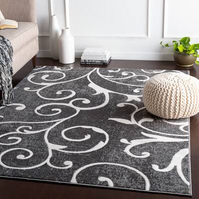 Rashed Grey Transitional Scroll Area Rug - 7'10