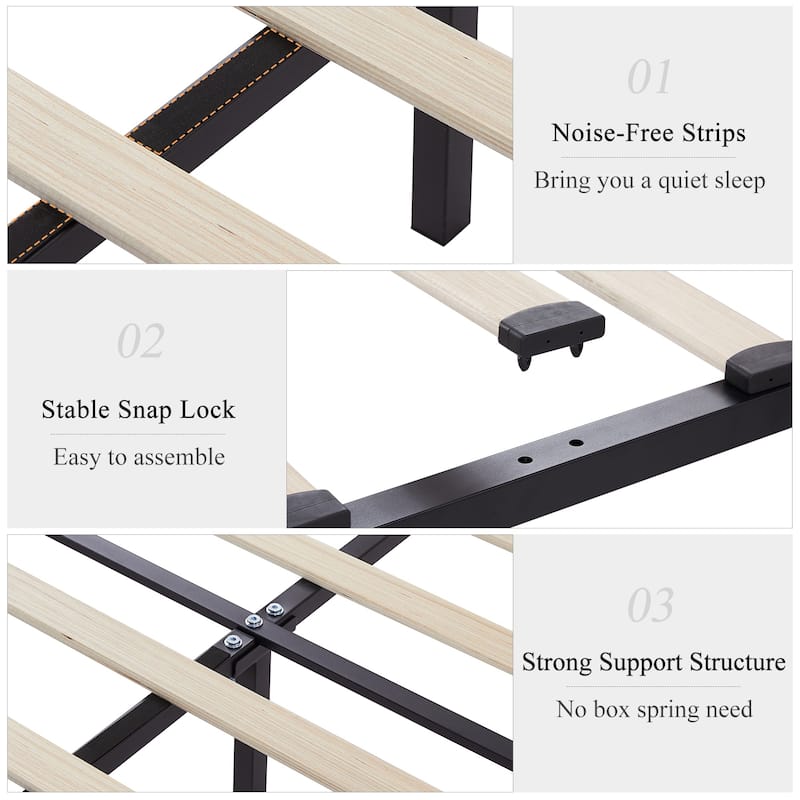 Javlergo Full Queen Size Bed Frame with USB Charging Station Adjustable Height Upholstered Headboard No Box Spring Needed