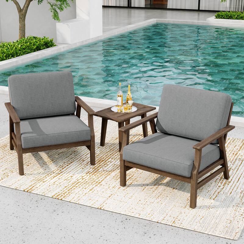 3-Piece Teak Outdoor Conversation Set with Cushions and Side Table