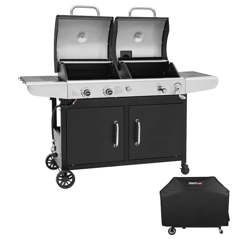 Royal Gourmet 2-Burner Gas and Charcoal Combo Grill with Cover, black