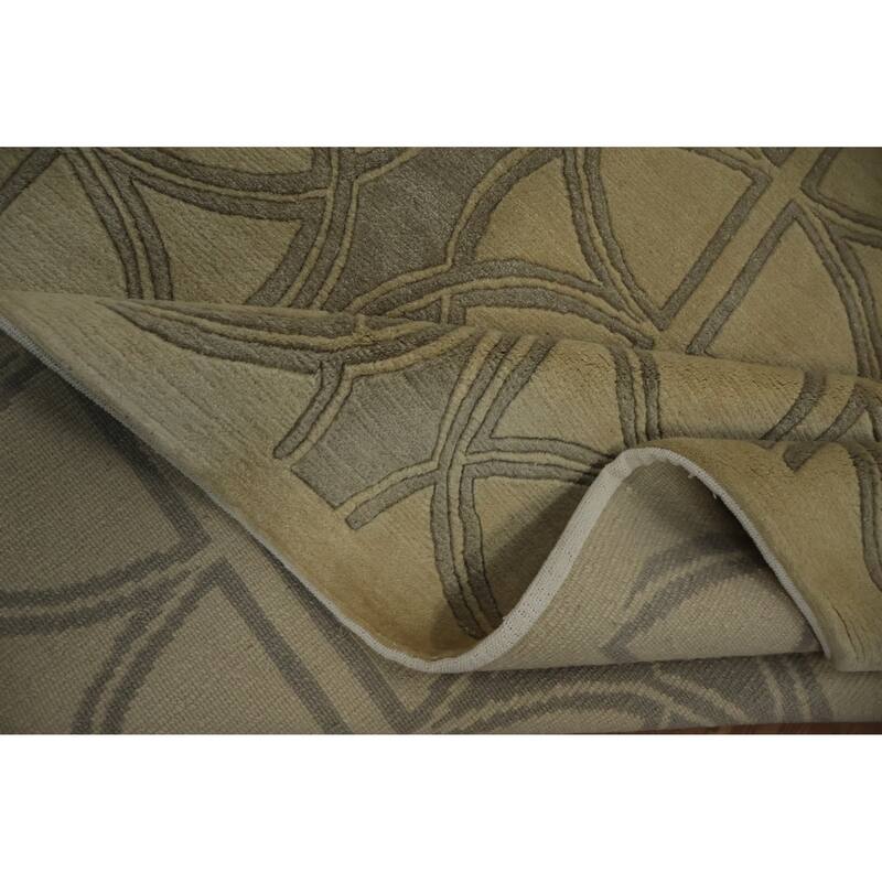 Hand Knotted Oriental 100% Wool Carpet Modern Geometric Beige & Ivories Nepalese Area Rug - 9' 8'' X 8' 2''