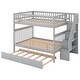 preview thumbnail 25 of 26, White Full Over Full Bunk Bed with Trundle, Built-in Staircase and Storage Shelves
