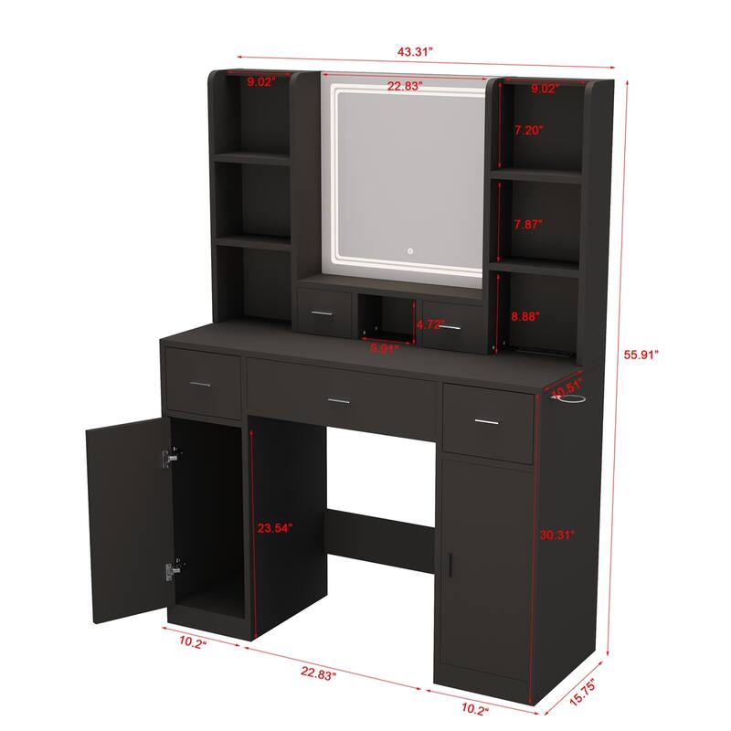 Smart Mirror Dressing Table with Drawers and Storage Cabinet