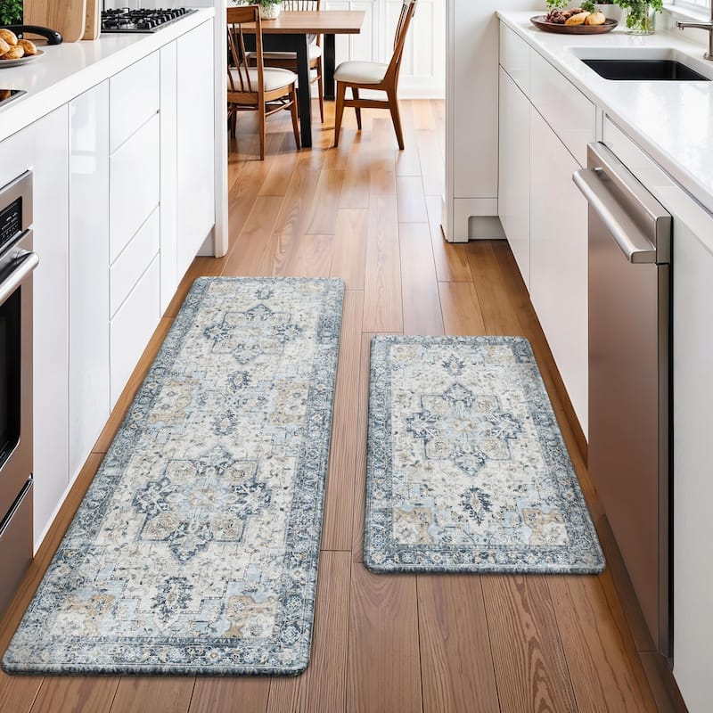 Mcow Harmony Multicolor Floral Boho Anti-Fatigue Memory Foam Kitchen Mat Set