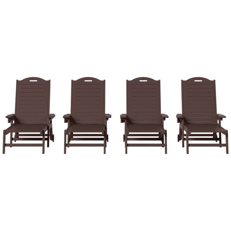Brighton Outdoor Poly Reclining Chaise Lounge with Wheels & Cup Holder (Set of 4) - Dark Brown