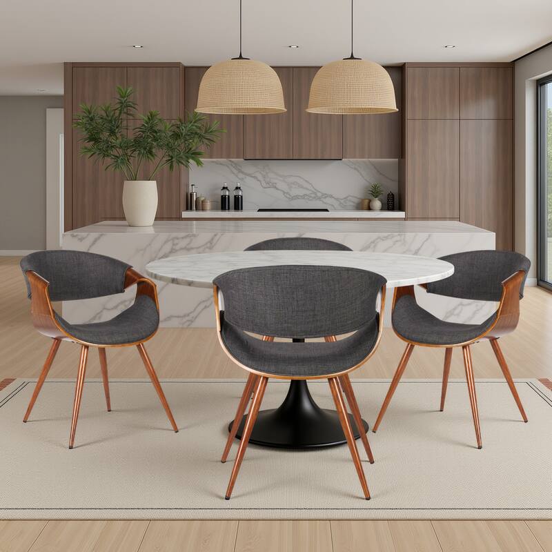 Carson Carrington Skibby Wood and Fabric Mid-century Dining Chair - Charcoal & Walnut - Set of 4