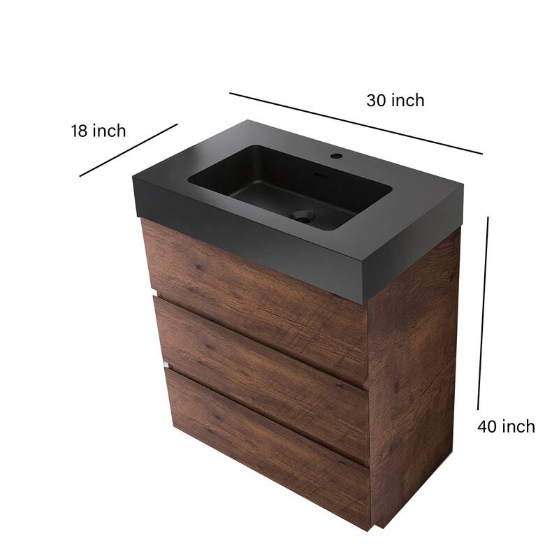 Freestanding Bathroom Vanity with Black Solid Surface Top