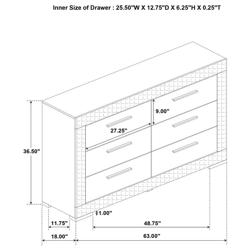 Ives 6-drawer Dresser and Mirror High Gloss