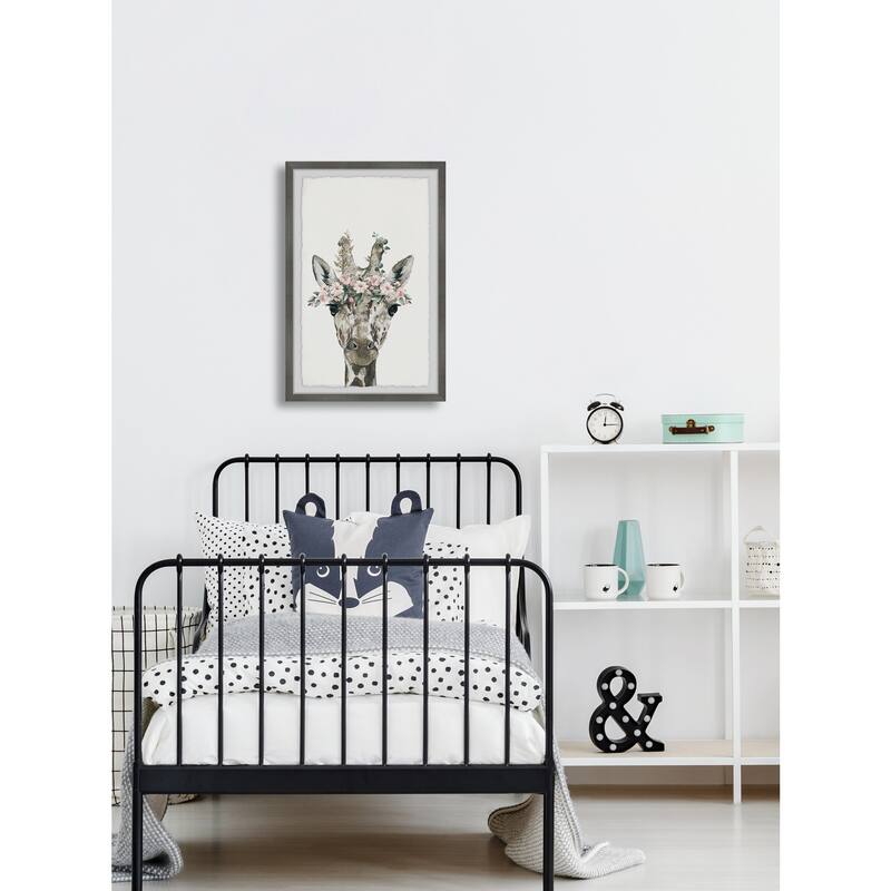 Giraffe Painting Print, Floral Crowned Animal Wall Art, Framed Home Decor