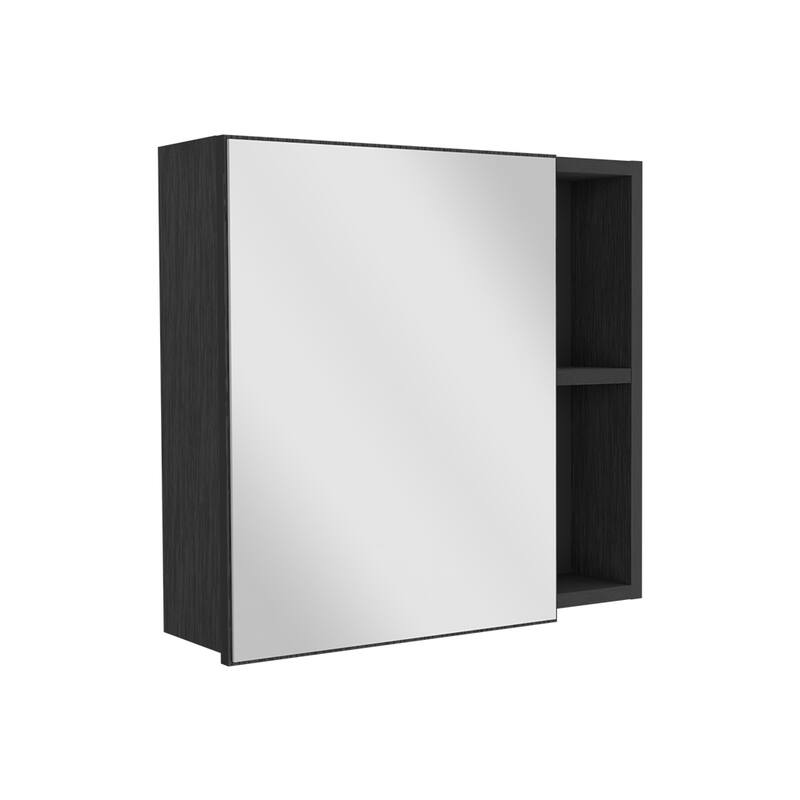 Medicine Cabinet, Three Internal Shelves, Single Door, Two External Shelves - Black