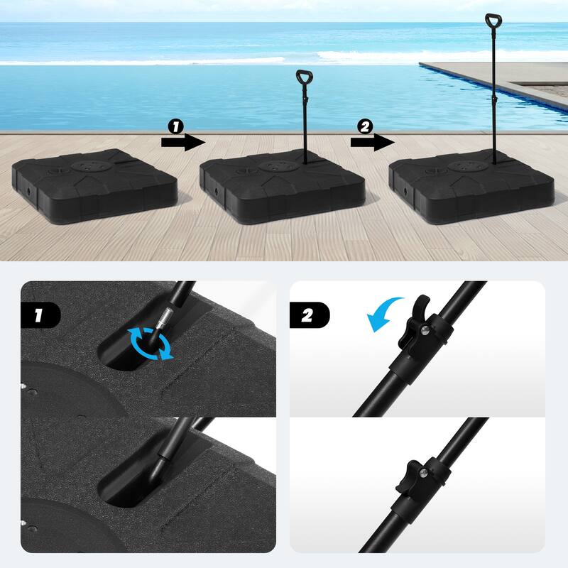 Heavy Duty Water Sand Fillable Patio Cantilever Offset Umbrella Base Stand with Wheels and Drag Rod
