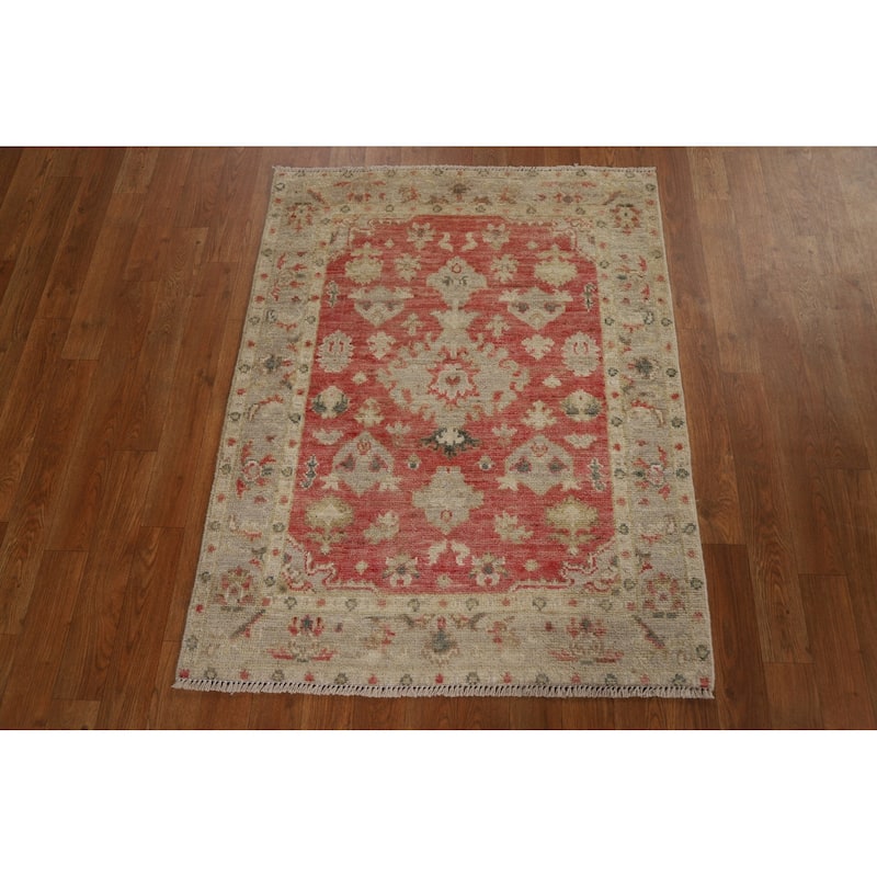 Muted Oushak Geometric Turkish Oriental Rug Hand-knotted Wool Carpet - 2'10" x 3'8"