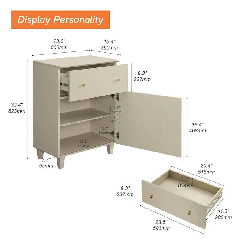 Tall Nightstand with Drawer and Door for Bedroom, 32.4"H