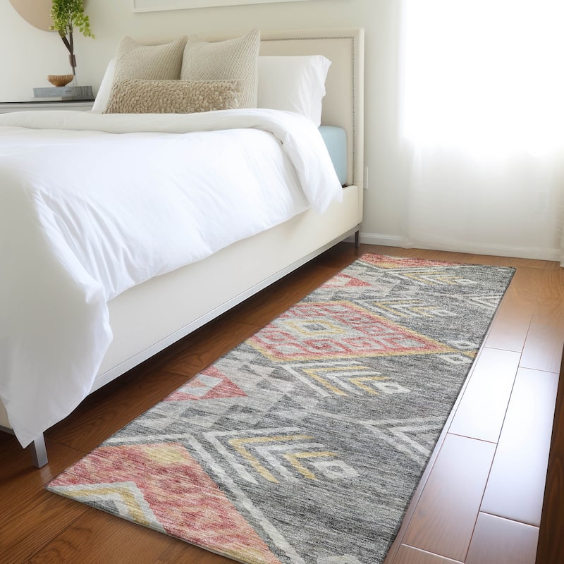 Machine Washable Indoor/ Outdoor Boho Tribal Chantille Rug - Gray - 2'3" x 7'6"
