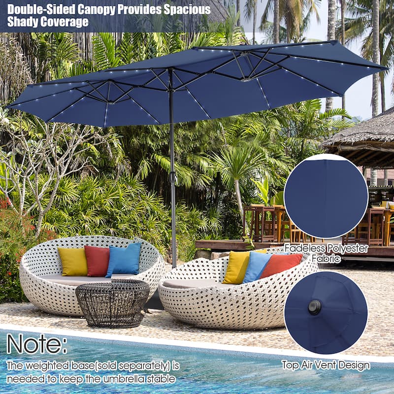 Gymax 15Ft Solar LED Patio Outdoor Double-Sided Umbrella w/ 48 Lights