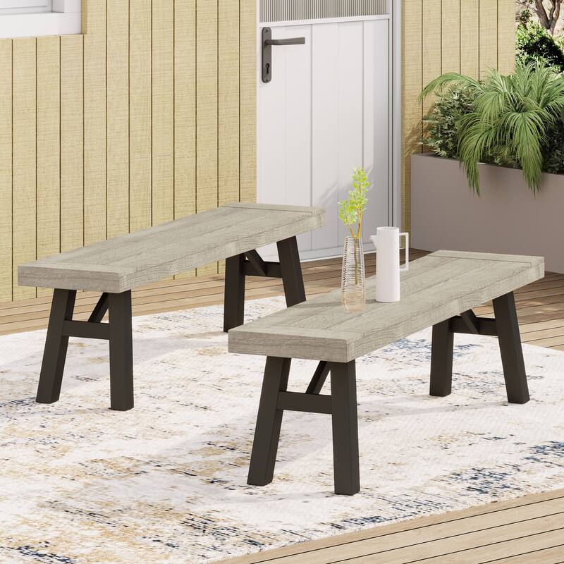Outdoor 3 Piece Acacia Wood Rectangular Dining Table Set with 2 Benches Slatted Tabletop Patio Garden Picnic Table