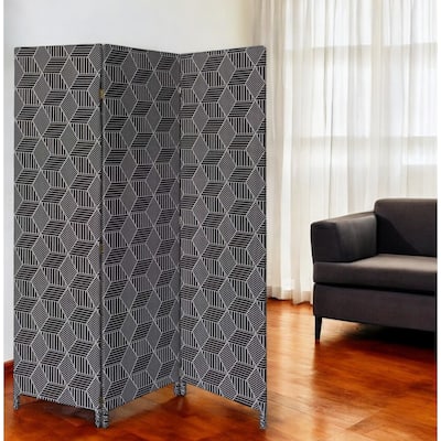 HomeRoots 71" Black and White Fabric Folding Three Panel Screen Room Divider - 47' X '71' X '1