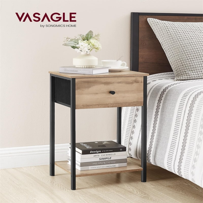 Nightstand, Side Table with Fabric Drawer