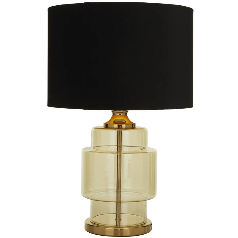Glass Transparent Base Room Table Lamp with Drum Shade - Gold - Roche River Decor - Gold