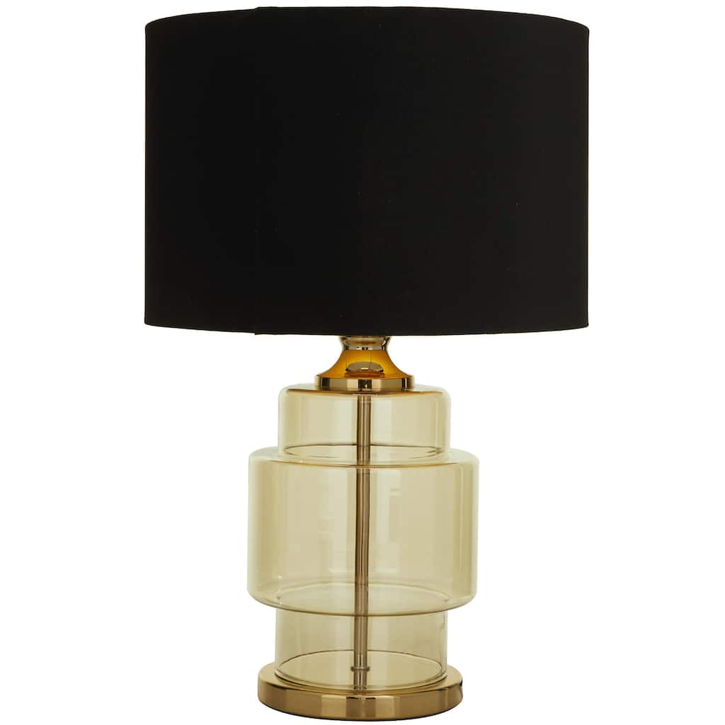 Glass Transparent Base Room Table Lamp with Drum Shade - Gold - Roche River Decor
