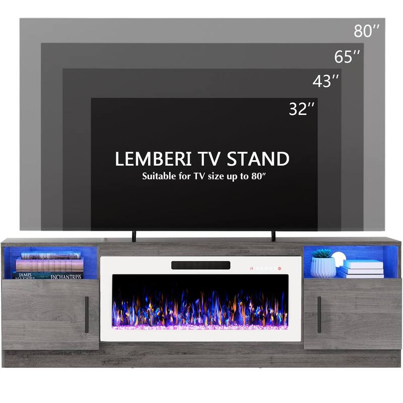 Bossin 70" Fireplace TV Stand with 36" Electric Fireplace, TV Stand for TVs Up to 80", 16 Colors LED Lights/Entertainment Center