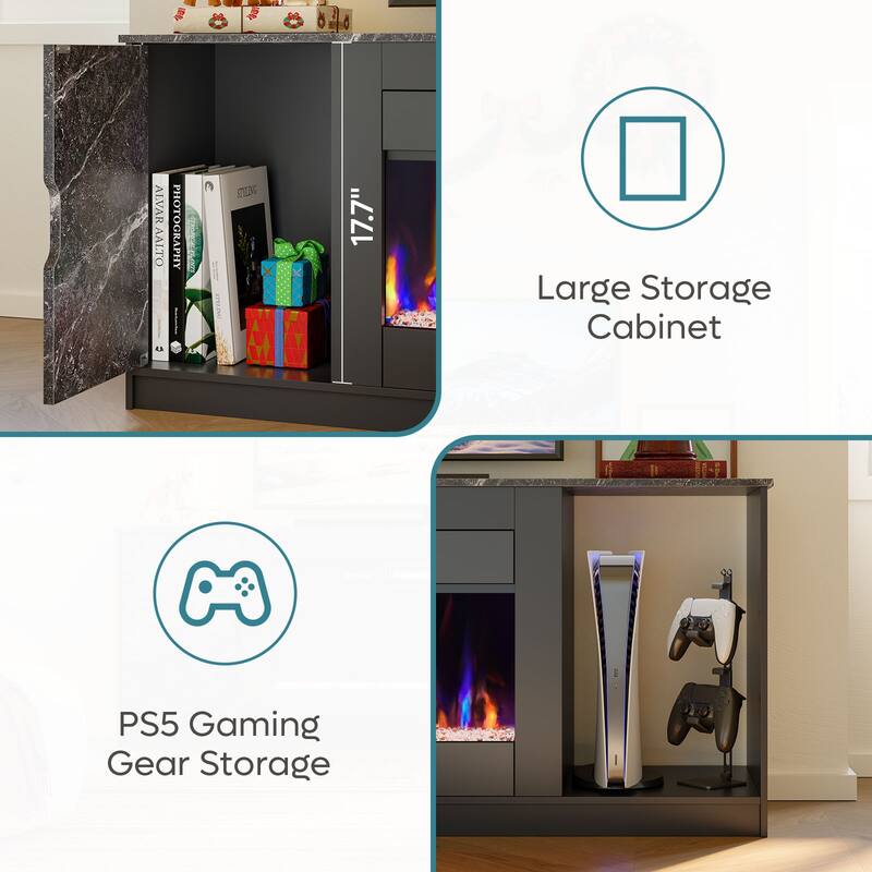 70" TV Stand with 36" Electric Fireplace, Modern Led Electirc Fireplace TV Stand fits TV up to 75 in.with Storage Cabinet