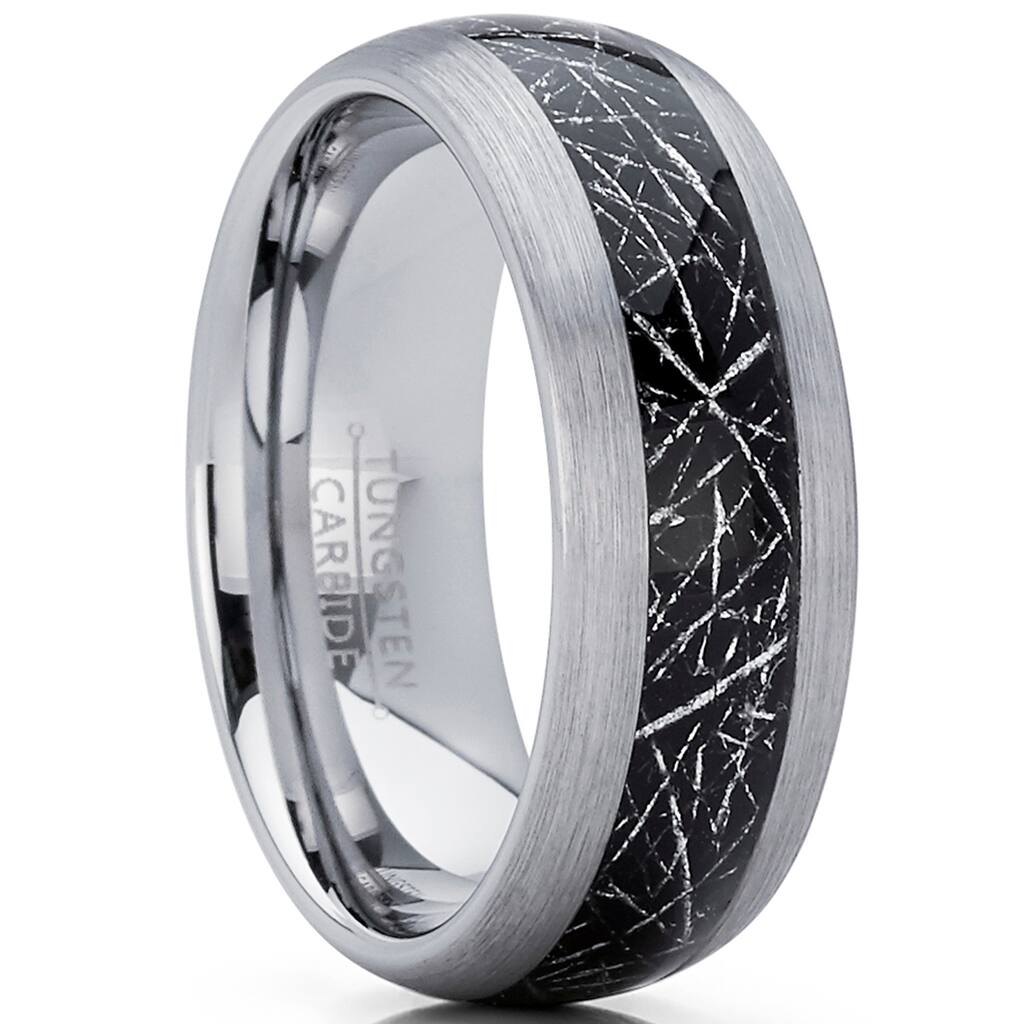 Tungsten Wedding Band Ring Imitated Meteorite Dome ComfortFit 8mm