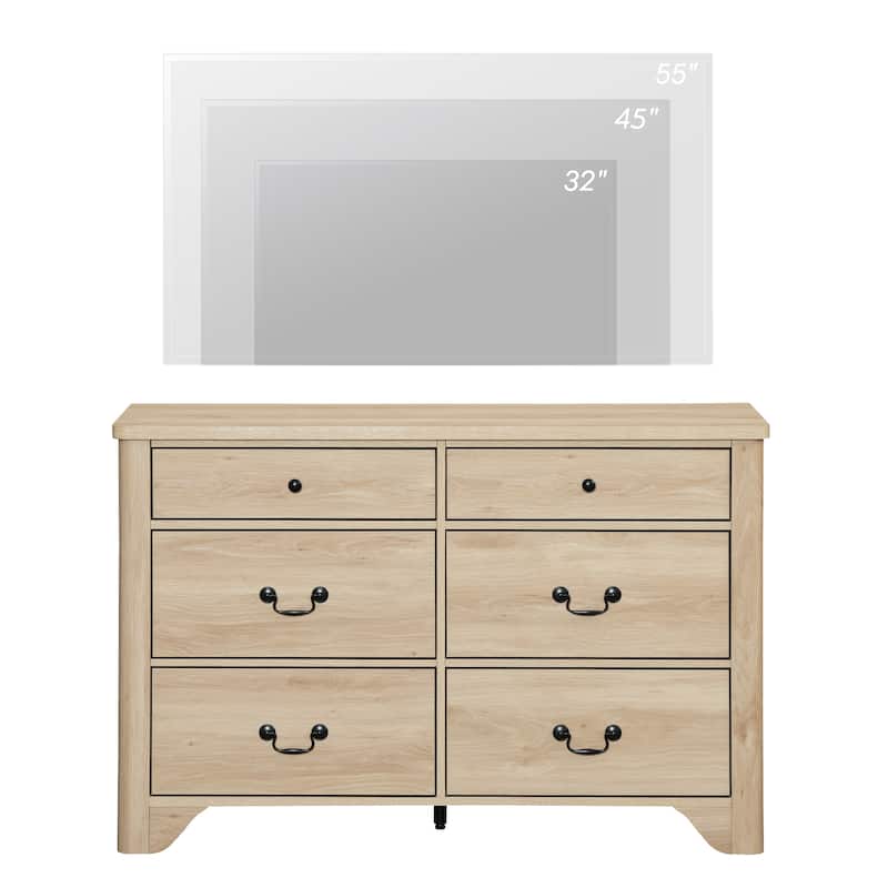 WAMPAT Farmhouse Dresser TV Stand with 6 Drawers for TVs up to 55 Inch, Wood Entertainment Center with Storage