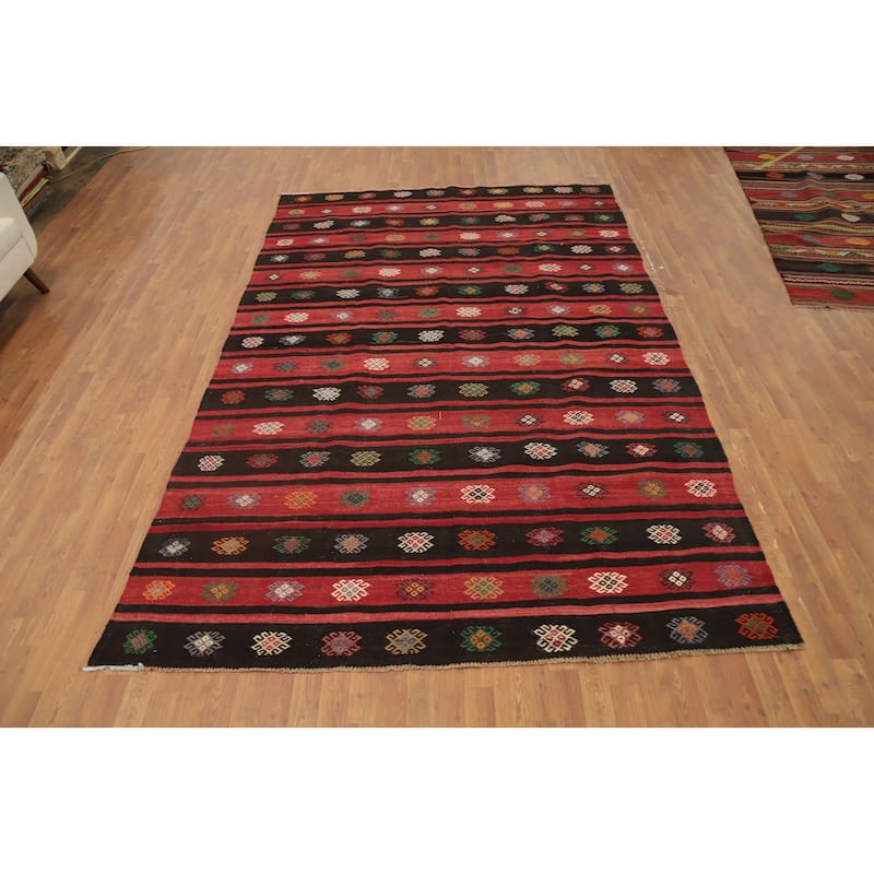 Hand Woven Oriental 100% Wool Carpet Southwestern Tribal Red Kilim Area Rug - 11' 0'' X 7' 0''
