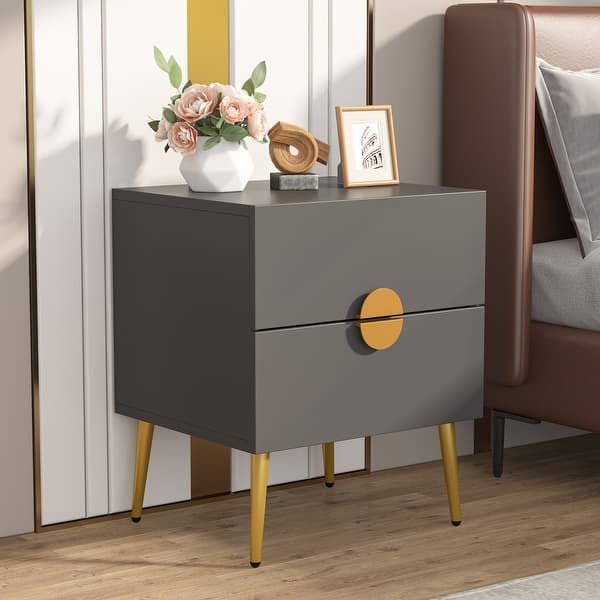 Modern White Gold Nightstands Bedside Tables with 2 Drawer Bed Bath