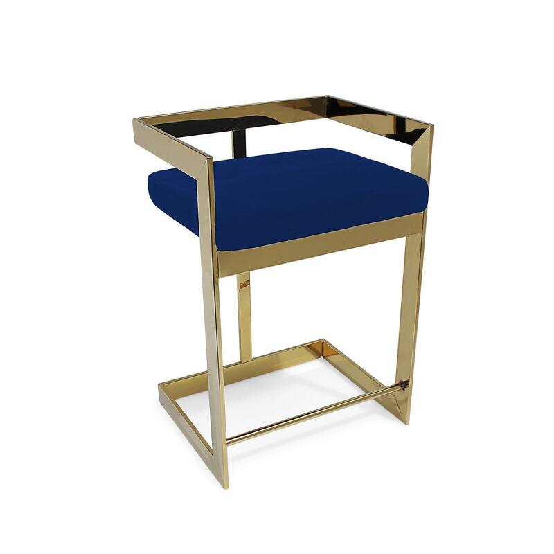 HomeRoots 26" Blue and Gold Metal and Velvet Low Back Counter Height Bar Chair