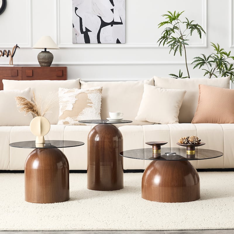 Nesting Coffee Table Set of 3,Glass Desktop for Living Room,Space Saving Circle Center Table for Saving Space,for Living Room