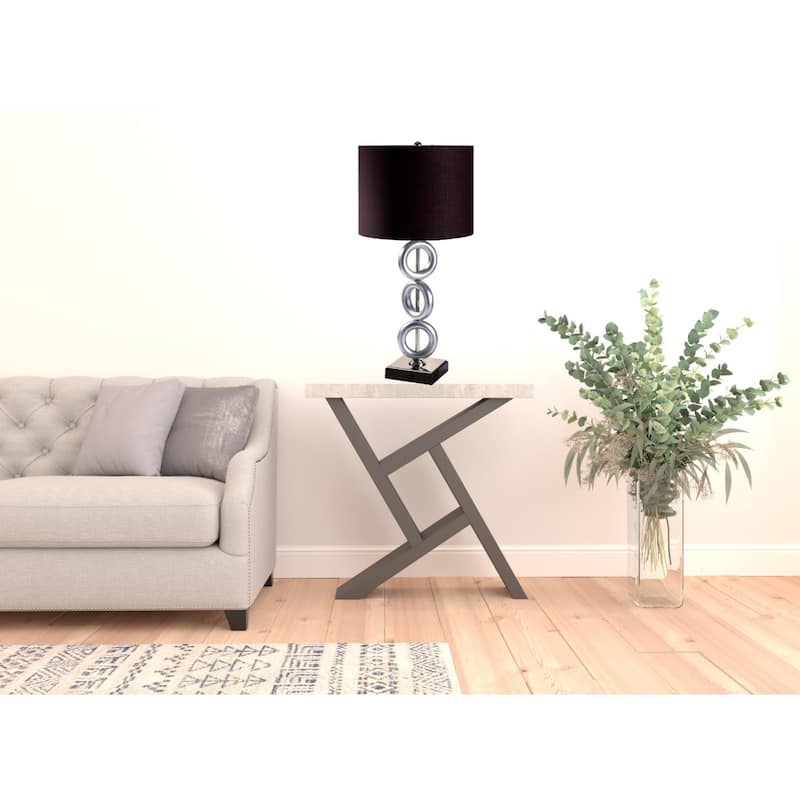 29" Silver Ceramic Geometric Table Lamp With Brown Classic Drum Shade - 13.75" x 13.75" x 29"