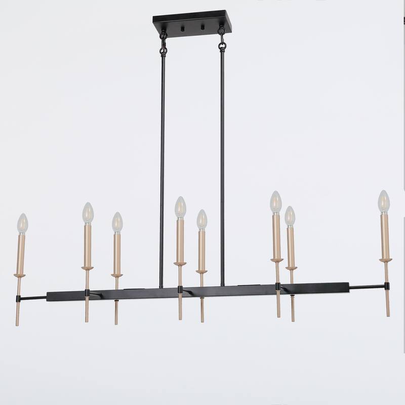 Oversized Modern Transitional 8-Light Black Bronze Linear Island Dining Chandelier - 48.4"W x 11.8"D x 36.3" - 69.5"H