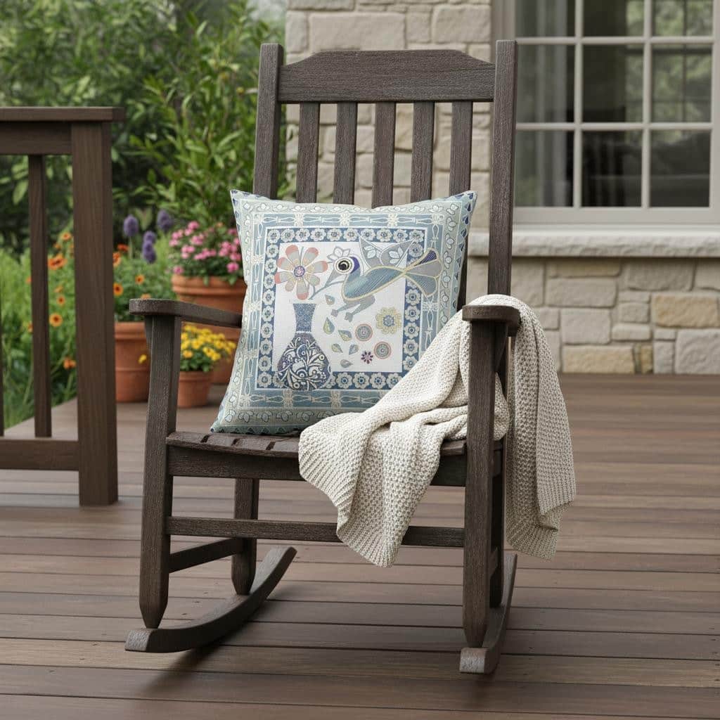 HomeRoots 16" x 16" Blue and White Peacock Blown Seam Floral Indoor Outdoor Throw Pillow - 16.00' X '5.00' X '16.00