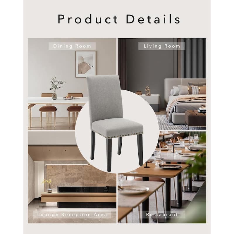Modern Fabric Dining Chairs Set of 2 – Upholstered Curved Backrest, Wood Legs & 265lb Capacity, for Kitchen/Dining Room