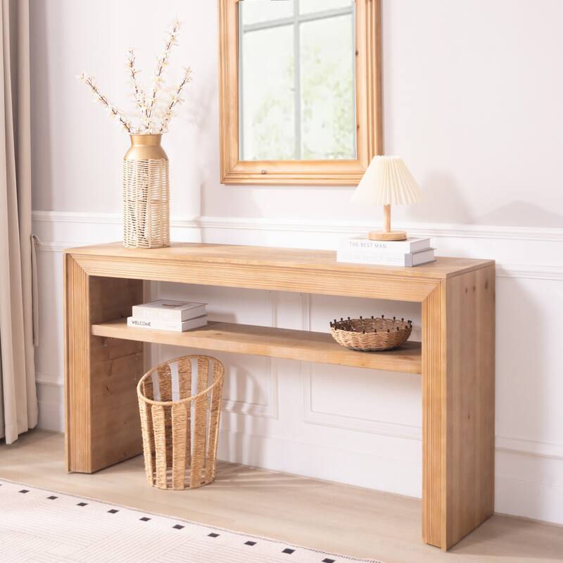 Modern Farmhouse Rustic Solid Wood Console Table with Storage Shelf