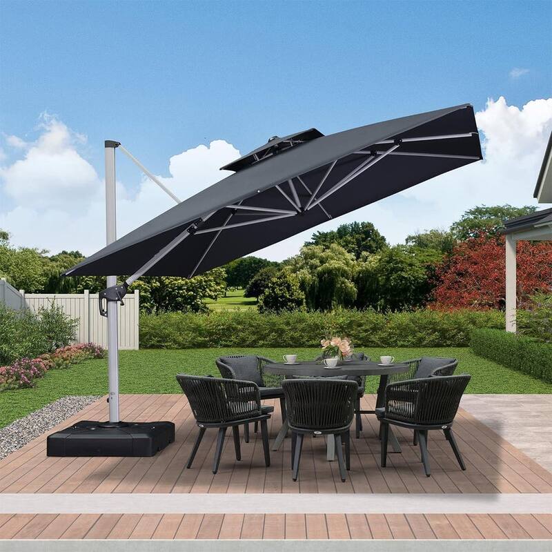 PURPLE LEAF 11ft Square Patio Cantilever Umbrella with Base